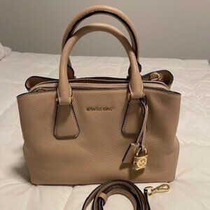 Michael Kors Small Leather Satchel in Tan (8.5Hx12Wx4.5L) with strap and dustbag